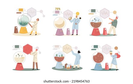 Soil analysis and earth pollution metaphor or structure control. Nutrients microorganism composition research ground layer structure sample. Soil laboratory test. Scientist measuring levels status