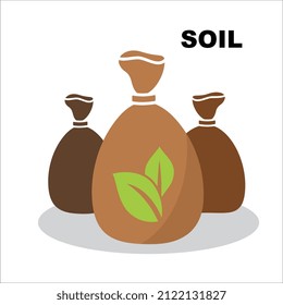 Icono de bolsa de suelo. Símbolo de saco de compost, signo de fertilizante con silueta de planta, pictograma de bolsa de suelo de jardín, concepto de pasto