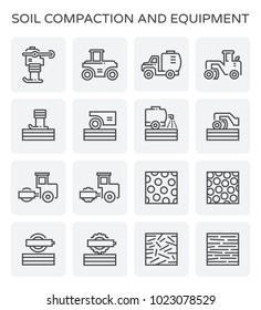 Soil compaction and equipment icon set.