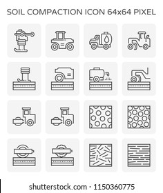 Soil compaction and equipment icon set, 64x64 perfect pixel and editable stroke.