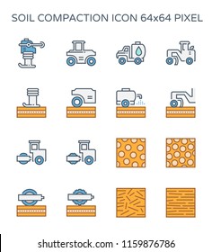 Soil compaction and equipment icon set, 64x64 perfect pixel and editable stroke.