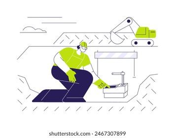 Ilustración vectorial abstracta del concepto de prueba de compactación del suelo. Ingeniería de prueba de compactación del suelo para la fuerza utilizando equipos, construcción de infraestructura, construcción de carreteras metáfora abstracta.