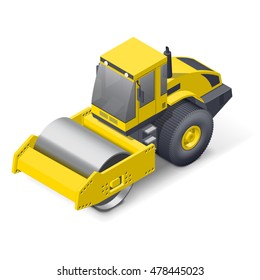 Soil compactor isometric detailed icon vector graphic illustration