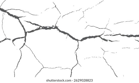 Bodenriss mit trockenem Skizzeneffekt. Unfruchtbares Erddesign auf transparentem Layout. Risse weiße Wand und Wüstenoberfläche Detail für die digitale Nutzung.