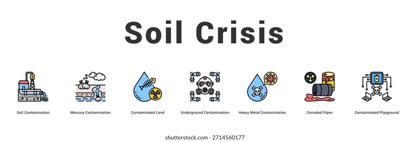 Bodenkrise Moderne und saubere Web-Banner-Illustration mit thematischen Symbolen für visuelle Kommunikation