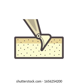Soil dig by excavator or backhoe vector icon. To scoop, clearing by heavy machine equipment or digger vehicle with hydraulic, crawler, bucket or shovel for clearing, demolition, construction or mining