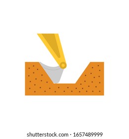 Soil dig by excavator or backhoe vector icon. To scoop, clearing by heavy machine equipment or digger vehicle with hydraulic, crawler, bucket or shovel for clearing, demolition, construction or mining