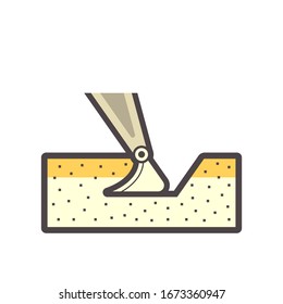 Diseño del icono vectorial de la cuchara de la excavadora de suelo.