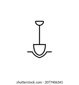 Soil digging icon with spade in line style. Simple outline vector illustration.