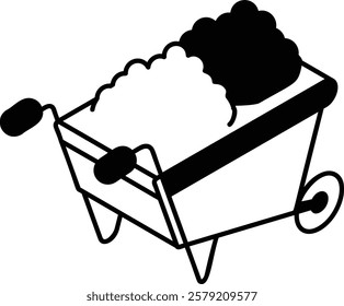 Soil or Dirt Mover conveyance isometric outline concept, Traditional wheelbarrows have a hopper, one tire two handles vector icon design, Lawn and Gardening symbol, Farm and Plant sign, agriculture 