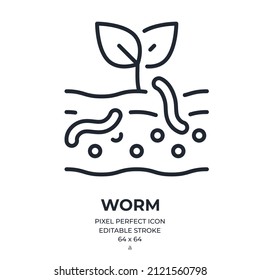 Soil earthworm editable stroke outline icon isolated on white background flat vector illustration. Pixel perfect. 64 x 64.