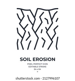 Soil erosion editable stroke outline icon isolated on white background flat vector illustration. Pixel perfect. 64 x 64.