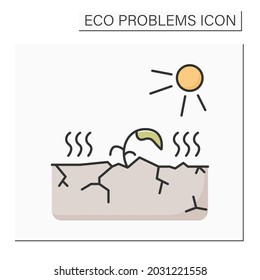 Soil Eruption Color Icon. Plant Suffering Drought And Land Degradation. Concept Of Farming And Agriculture Dangers, Irrigation Problem And Food Production.Isolated Vector Illustration