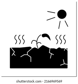 Soil eruption glyph icon. Plant suffering drought and land degradation.Farming and agriculture dangers, irrigation problem and food production.Filled flat sign. Isolated silhouette vector illustration