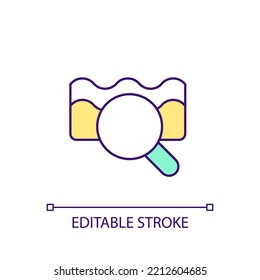 Soil Examination RGB Color Icon. Ground Sample And Magnifying Glass. Biological Tests. Ecology. Isolated Vector Illustration. Simple Filled Line Drawing. Editable Stroke. Arial Font Used