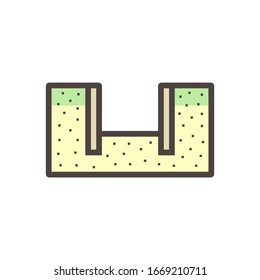 Soil excavation hole and sheet pile vector icon design.