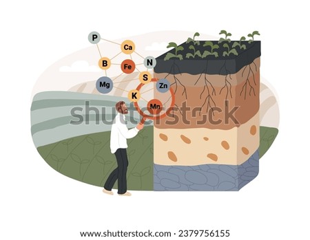 Soil fertility isolated concept vector illustration. Soil productivity, available nutrients, conservation tillage, crop rotation, organic fertilizer, farming and plant growth vector concept.
