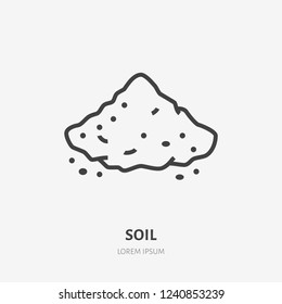 Soil flat line icon. Vector thin sign of ground, cement, sand. Loose substance illustration.