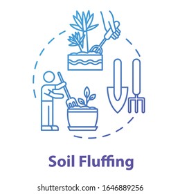 Soil fluffing concept icon. Houseplants caring. Indoor flowers concern. Potted ground loosen idea thin line illustration. Vector isolated outline RGB color drawing