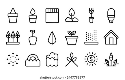 Soil and gardening lelated editable stroke outline icons set isolated on white background flat vector illustration. Pixel perfect. 64 x 64.