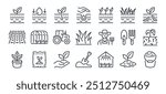 Soil ground and gardening editable stroke outline icons set isolated on white background flat vector illustration. Pixel perfect. 64 x 64