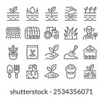 Soil ground and gardening editable stroke outline icons set isolated on white background flat vector illustration. Pixel perfect. 64 x 64