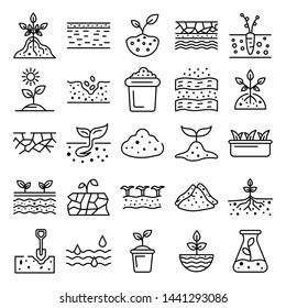 Soil ground icons set. Outline set of soil ground vector icons for web design isolated on white background