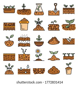 Soil ground icons set. Outline set of soil ground vector icons thin line color flat on white