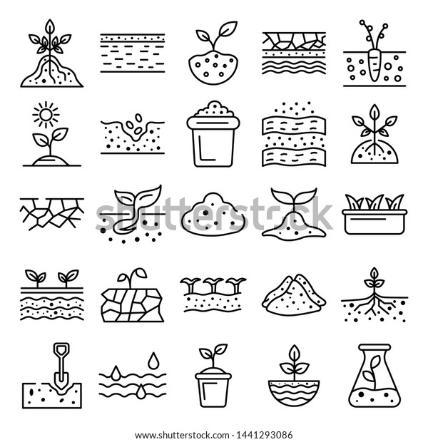 Soil ground icons\
set. Outline set of soil ground vector icons for web design\
isolated on white\
background