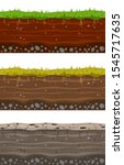 Soil ground layers. Seamless ground, earth drying process. Dirt clay surface texture with stones and grass. Vector landscape layered set