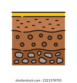 Soil ground section agriculture color line icon. Farm field soil outline vector sign with stones in ground layers. Agriculture, gardening and agronomy thin line icon or symbol