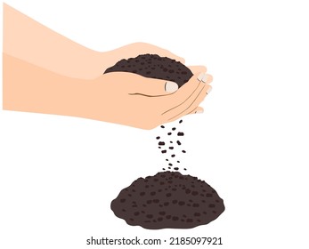 soil in hand on a white background.