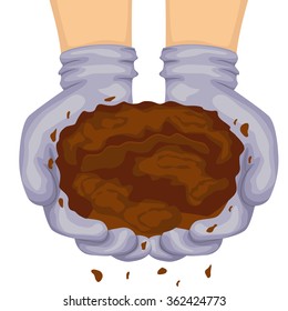 soil in hands isolated on white background