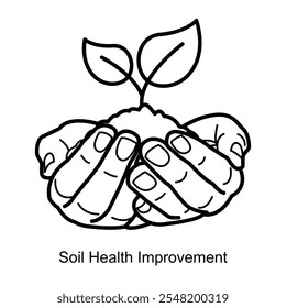 Ícone de melhoria da saúde do solo - Mãos segurando o solo com uma semente germinante retratando a fertilidade