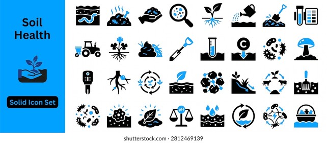 Soil health solid icon set 