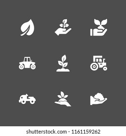 soil icon. 9 soil set with seeding, growth, sprout and farm tractor vector icons for web and mobile app