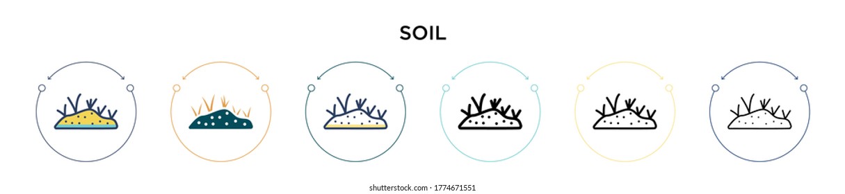 Soil icon in filled, thin line, outline and stroke style. Vector illustration of two colored and black soil vector icons designs can be used for mobile, ui, web