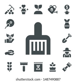 soil icon set. 17 filled soil icons.  Simple modern icons about  - Rake, Fertilization, Planting, Gardening, Plant, Shovel, Gardener, Growing plant, Fertilizer, Watering can