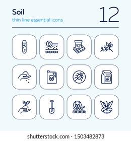 Soil icon set. Line icons collection on white background. Gardening, fertilizer, pesticide. Agriculture concept. Can be used for topics like farming, agronomy, cultivation