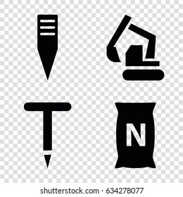 Soil icons set. set of 4 soil filled icons such as excavator, gardening tool