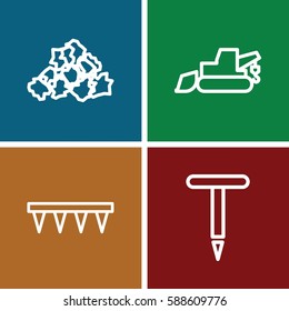 soil icons set. Set of 4 soil outline icons such as mud, excavator, gardening tool