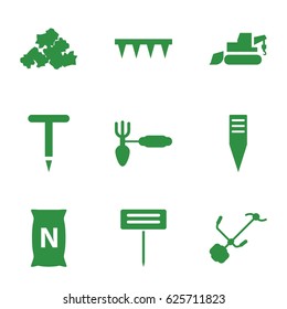 Soil icons set. set of 9 soil filled icons such as mud, excavator, gardening tool, plowing tool