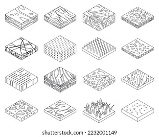 Soil icons set. Isometric set of soil vector icons outline vector on white background