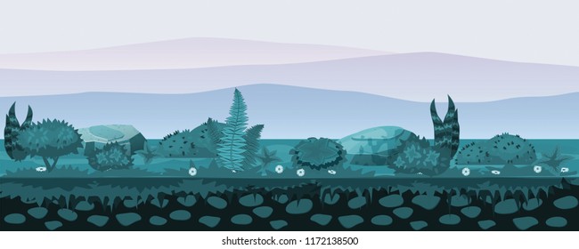 Soil and land with different types of vegetation, grass, foliage landscape, for development of ui games, applications, vector cartoon style, isolated