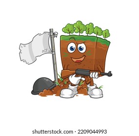 the soil layers army character. cartoon mascot vector