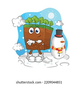 the soil layers in cold winter character. cartoon mascot vector