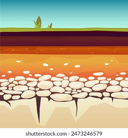 Soil layers concept. Earth profile in cartoon style. Vector illustration .