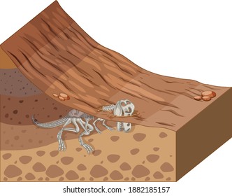 Soil layers with dinosaur fossil illustration