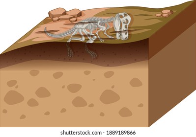 Soil layers with dinosaur fossil illustration