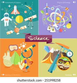 Soil Layers with dinosaur fossil. Space and astronomy. Physics energy. Laboratory workspace and workplace concept. Chemistr physics, biology. Concept in flat design cartoon style on stylish background